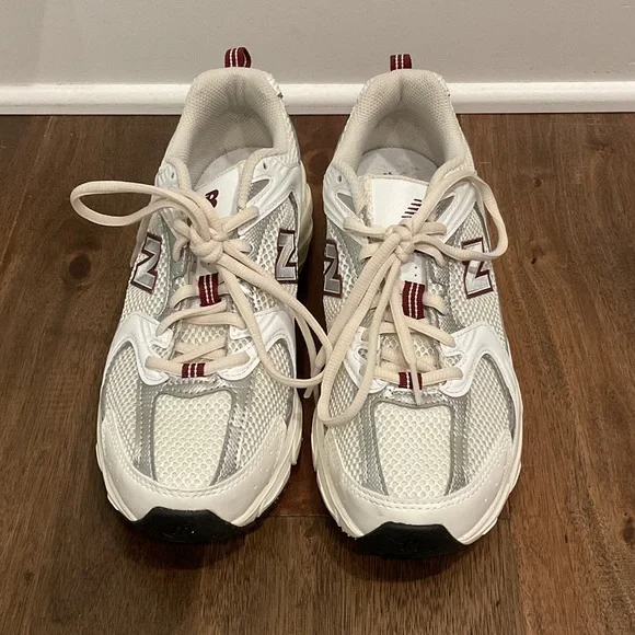 New Balance White and Red Athletic Sneakers - Picture 3 of 4